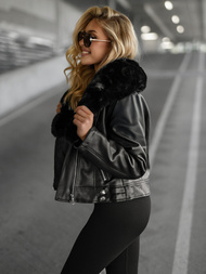 Női bőrdzseki fekete OZONEE JS/61M8508/392A