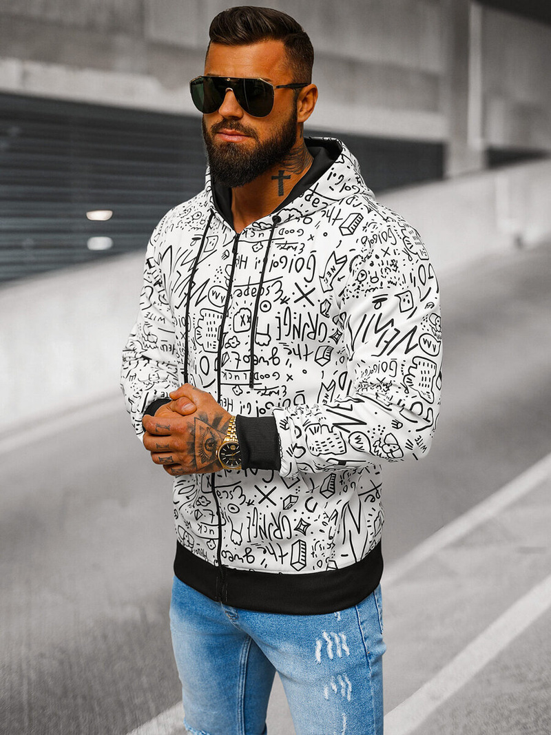 Férfi kapucnis pulóver fehér OZONEE JS/8B1182/1