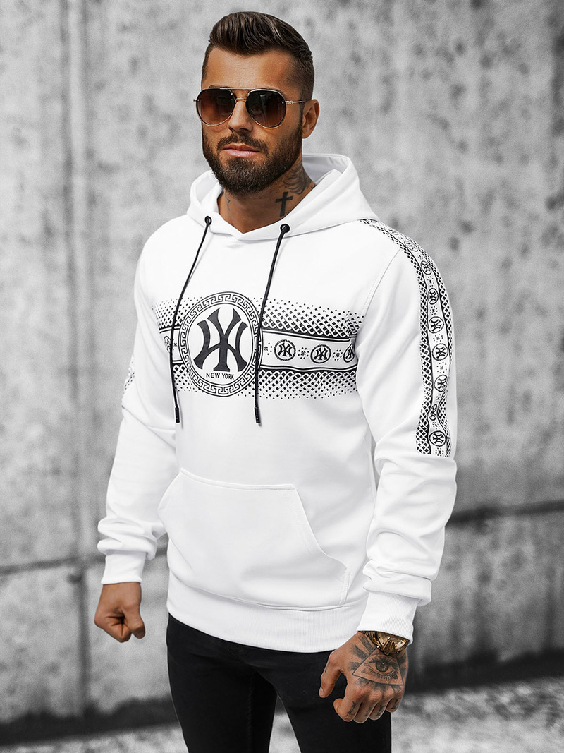 Férfi kapucnis pulóver fehér OZONEE JS/8B1100/1