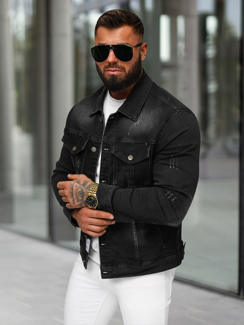 Férfi farmer dzseki fekete OZONEE NB/MJ514N