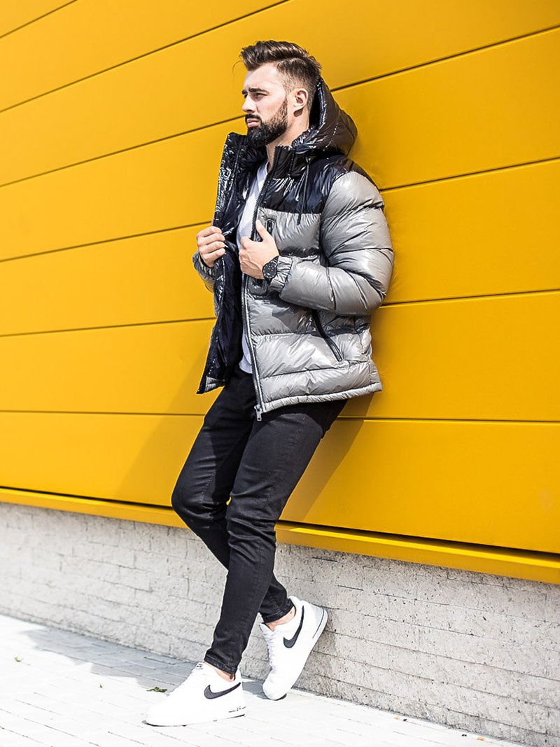 Férfi steppelt téli kabát szürke OZONEE N/6462