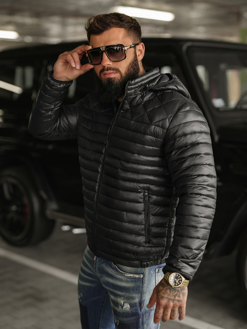 Férfi Steppelt Kabát Fekete OZONEE JS/16M9328/392BZ