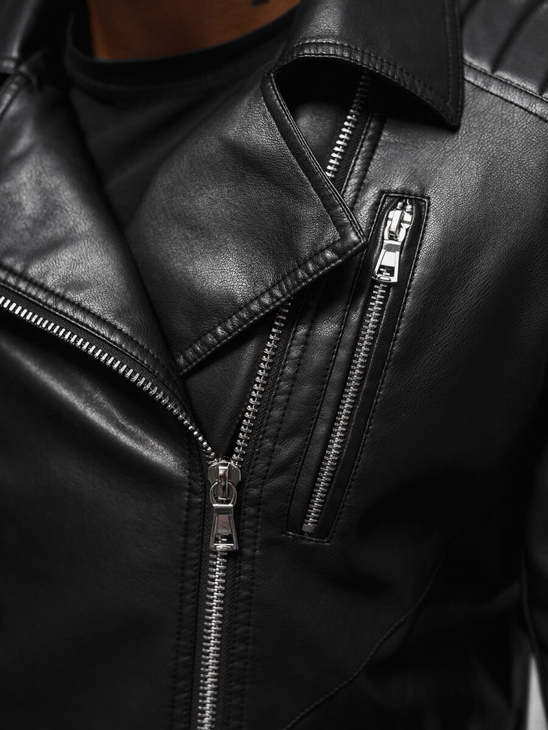 Férfi bőrdzseki fekete OZONEE JS/11Z8056