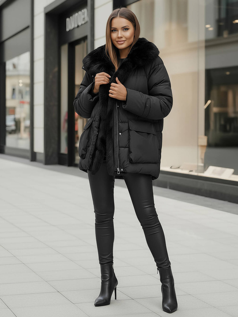 Női téli kabát fekete OZONEE JS/16M9185/392Z