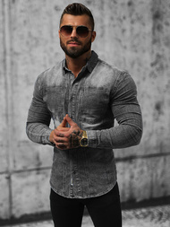 Férfi Farmer Ing Szürke OZONEE NB/MC712G