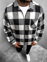 Férfi kockás ing kabát fekete-fehér OZONEE O/DR2021