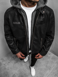 Férfi bőrdzseki fekete OZONEE JB/JP1127Z