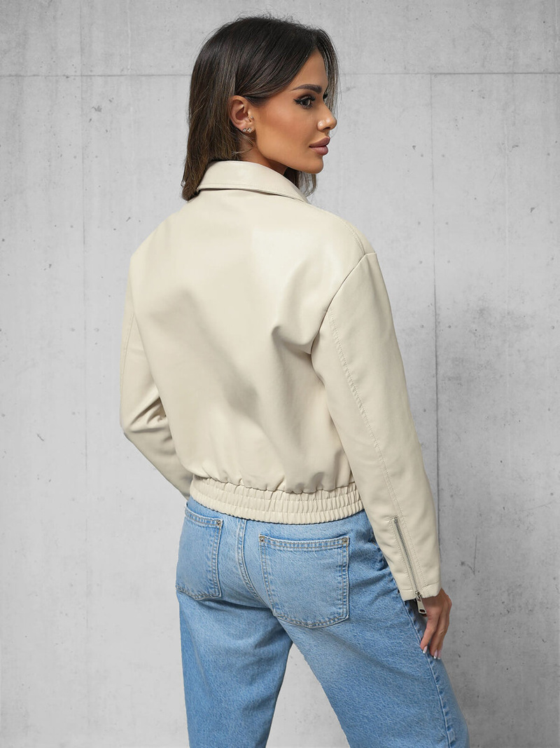 Női Bőrdzseki Bézs OZONEE O/G116