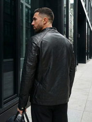 Férfi bőrdzseki fekete OZONEE JS/11Z8138