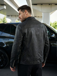 Férfi bőrdzseki fekete OZONEE JS/11Z8066