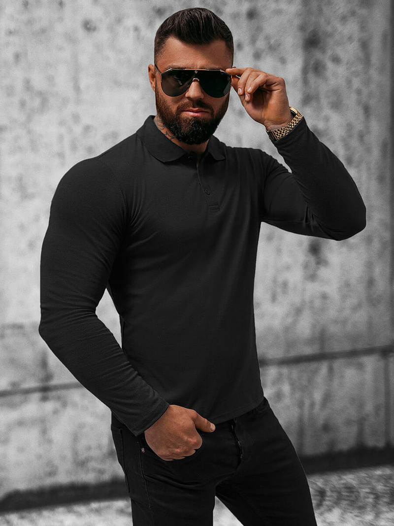 Férfi hosszú ujjú póló fekete OZONEE O/B263