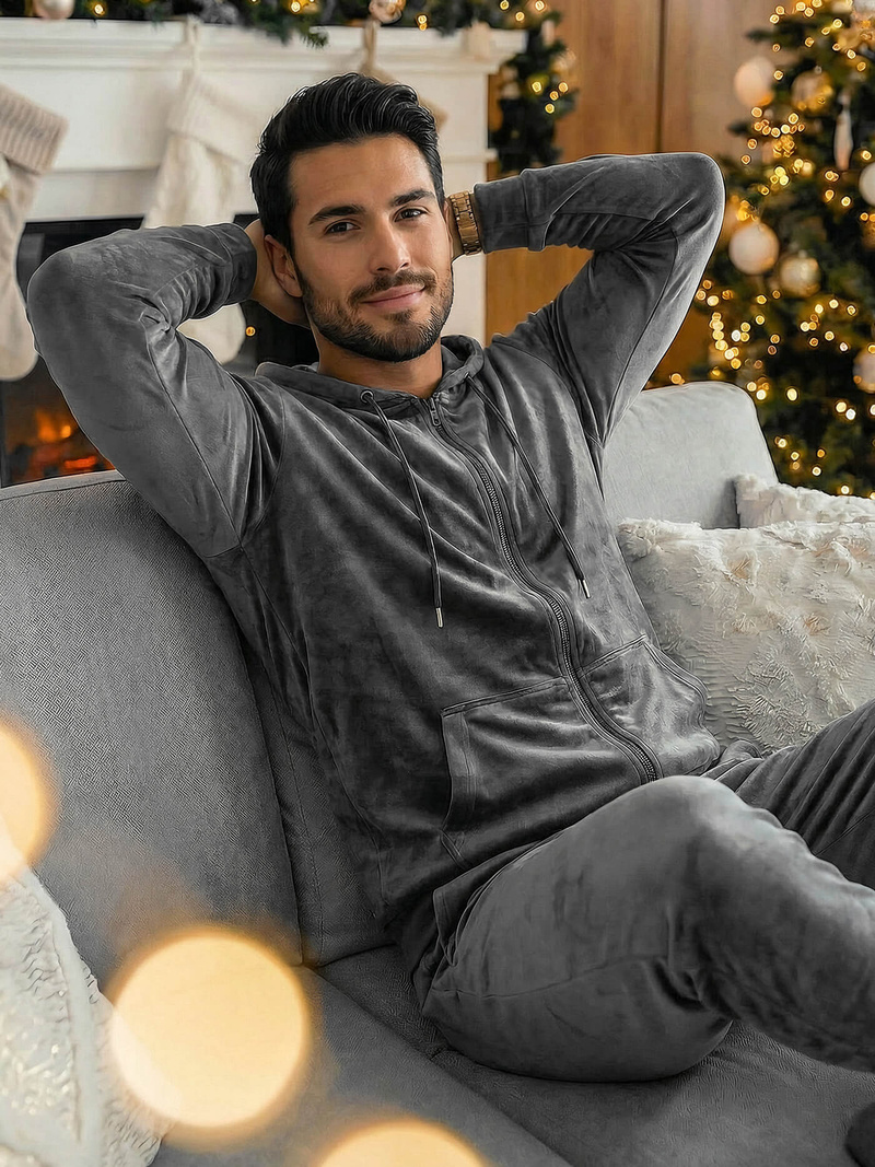 Férfi Melegítő Szett Velúr Grafit OZONEE JS/8C1169/6Z