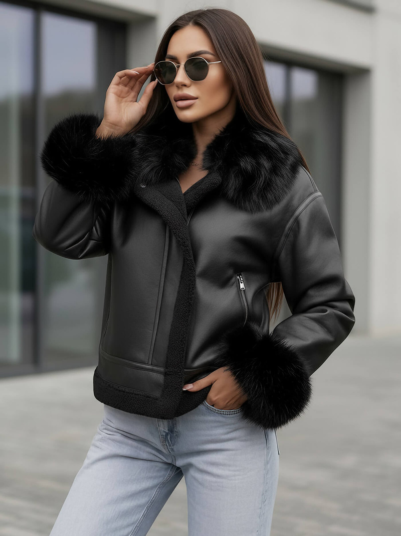 Női bőrdzseki fekete OZONEE JS/61M8505/392Z