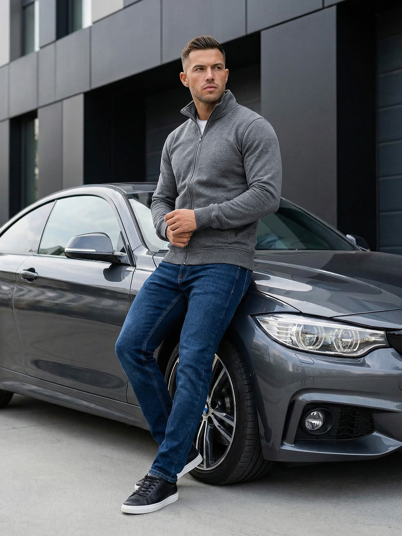 Férfi Pulóver Sötét-Szürke OZONEE JS/2002Z