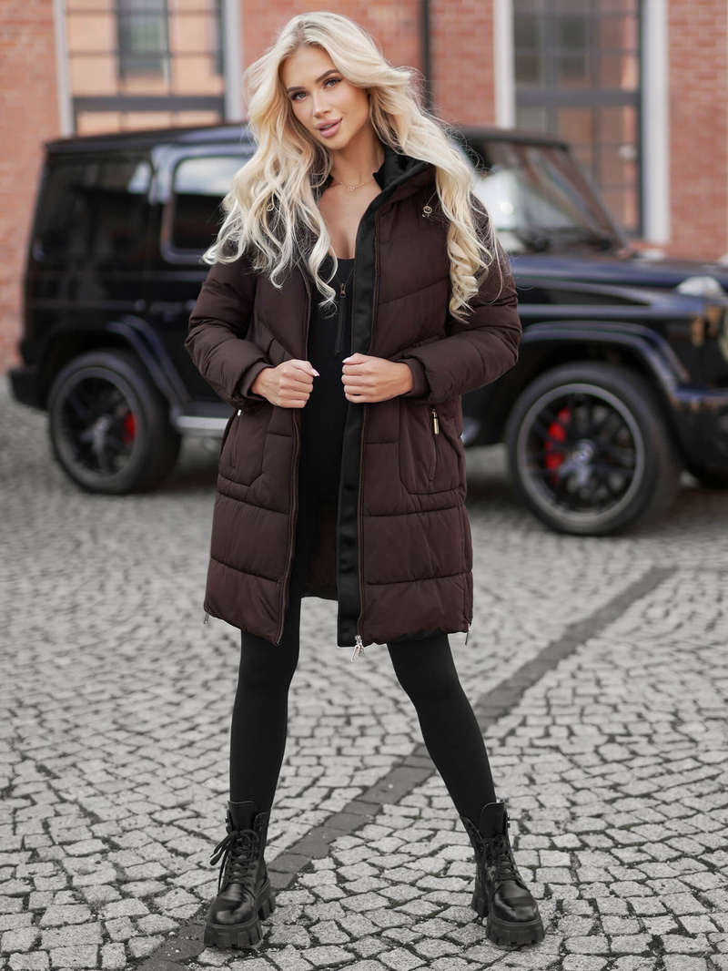 Női téli kabát csokoládé OZONEE JS/16M9302/158Z