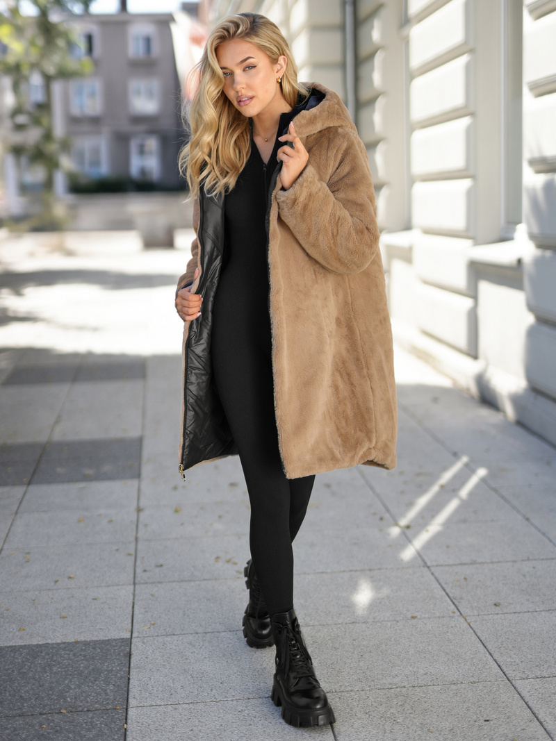 Női hosszú téli kabát fekete OZONEE JS/5M3352/392