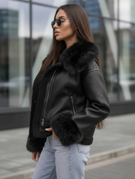 Női bőrdzseki fekete OZONEE JS/61M8505/392Z