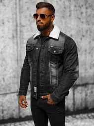 Férfi farmer dzseki SHERPA fekete OZONEE NB/MJ516NZ