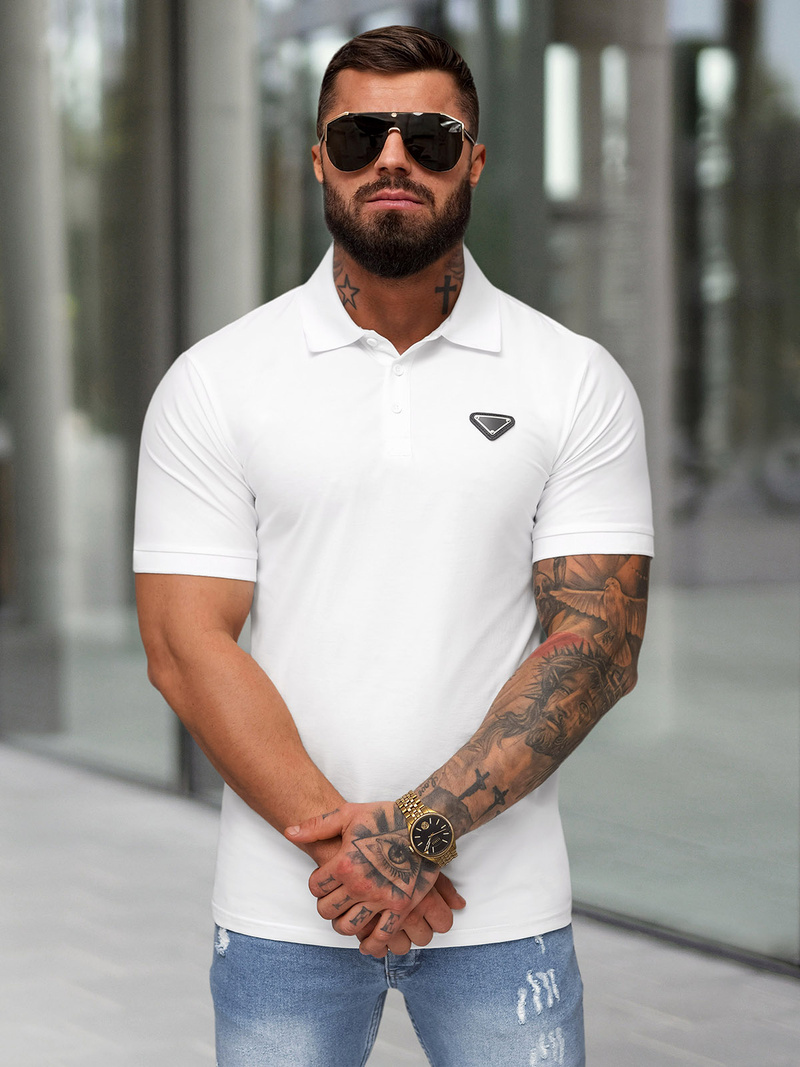 Férfi galléros póló fehér OZONEE NB/MT3122