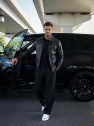 Férfi bőrdzseki fekete OZONEE JS/11Z8066