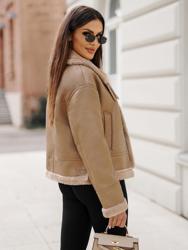 Női Bőrdzseki Bézs OZONEE JS/11Z8176