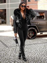 Női Bőrdzseki Fekete OZONEE JS/11Z8172