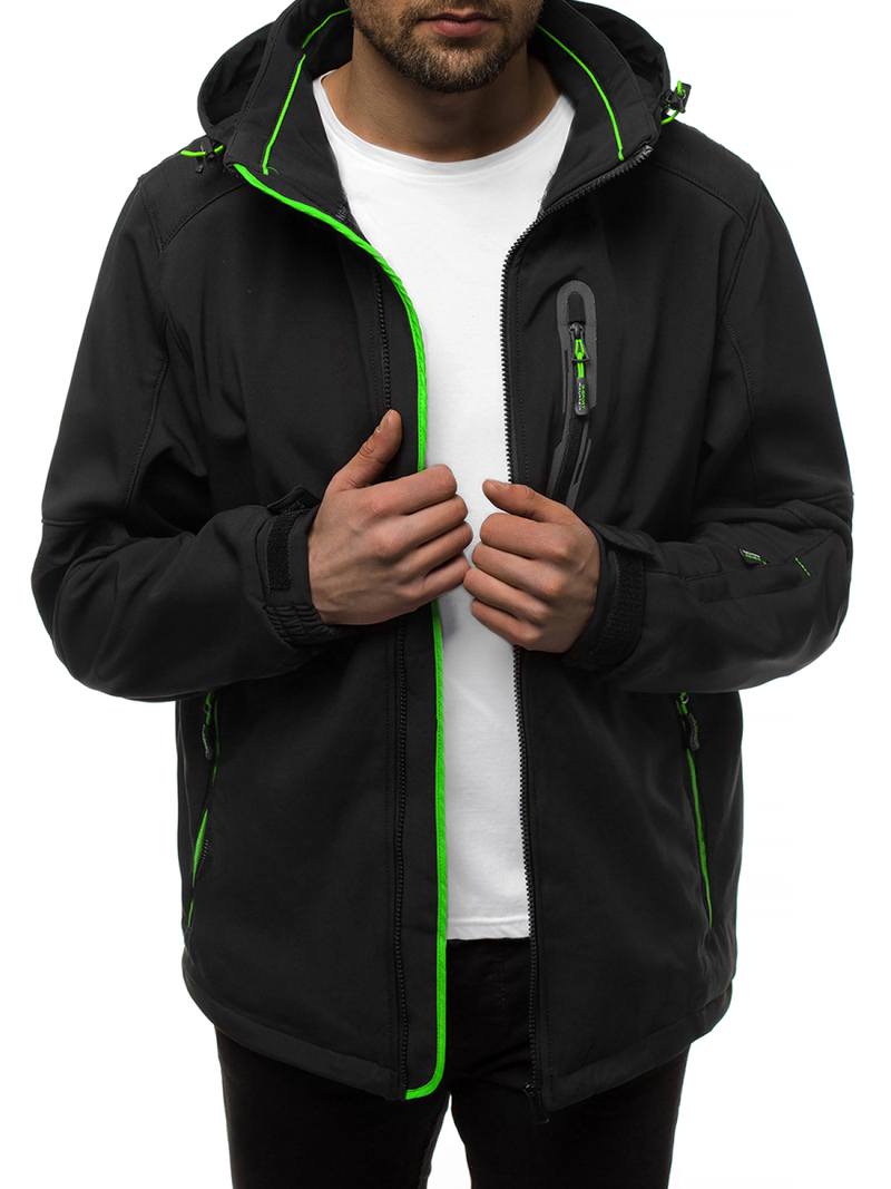Férfi kapucnis softshell kabát fekete-zöld OZONEE GE/12263Z