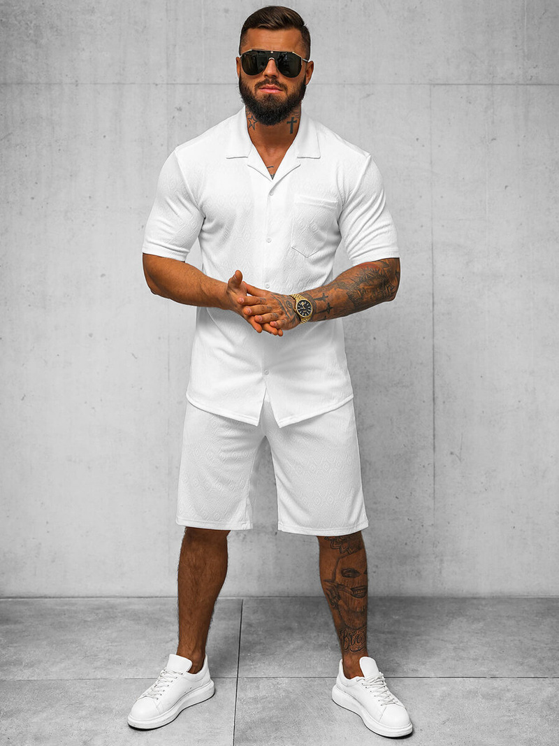 Férfi szett fehér - ing és rövidnadrág OZONEE O/3C325