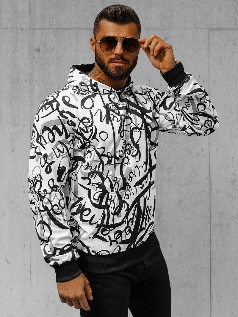 Férfi kapucnis pulóver fehér OZONEE JS/8B1153/1