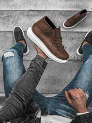 Férfi magasszárú sneakersek barna-fehér OZONEE CH/258
