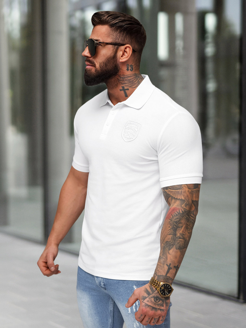 Férfi galléros póló fehér OZONEE NB/MT3142