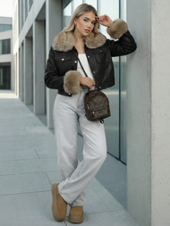 Női bőrdzseki fekete-bézs OZONEE JS/61M8513/392B