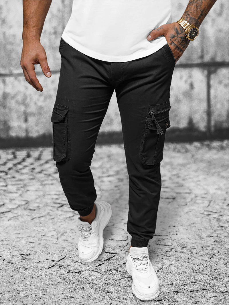 Férfi nadrág chino jogger fekete OZONEE NB/MP0201N