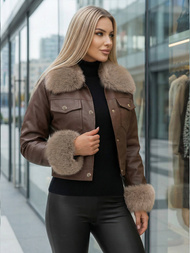 Női bőrdzseki csokoládé OZONEE JS/61M8513/158