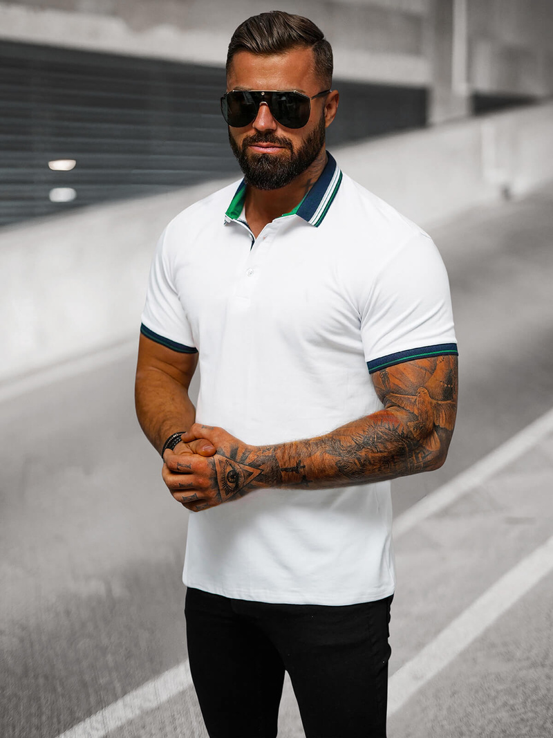 Férfi galléros póló fehér OZONEE O/DA729