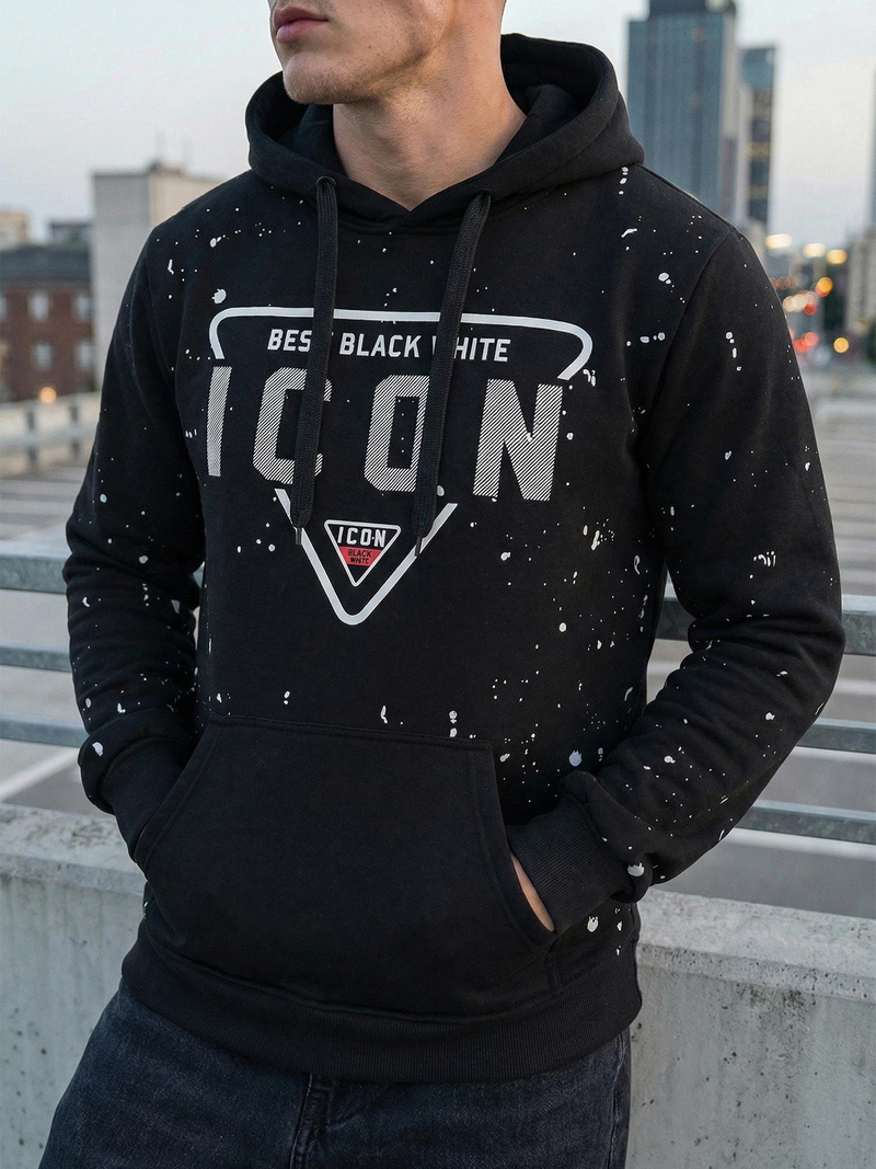 Férfi kapucnis felső fekete OZONEE JS/8B1737/3Z