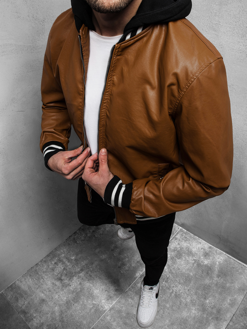 Férfi bőrdzseki camel OZONEE N/6187Z