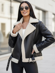 Női bőrdzseki fekete-fehér OZONEE JS/11Z8177Z