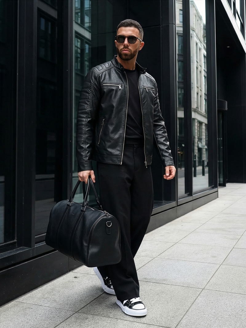 Férfi bőrdzseki fekete OZONEE JS/11Z8138