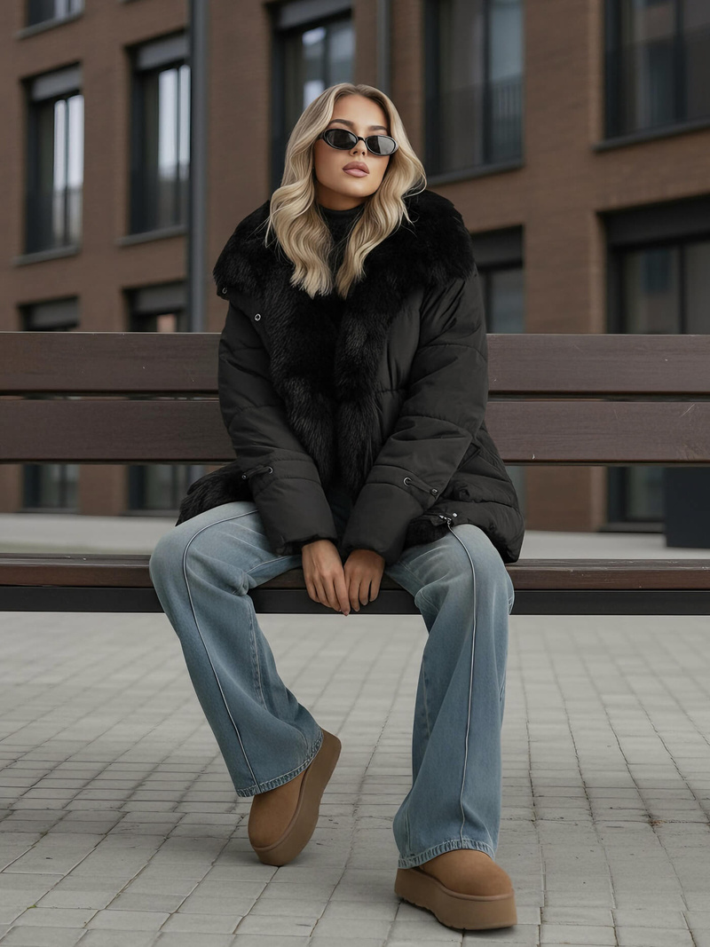 Női téli kabát fekete OZONEE JS/16M9185/392