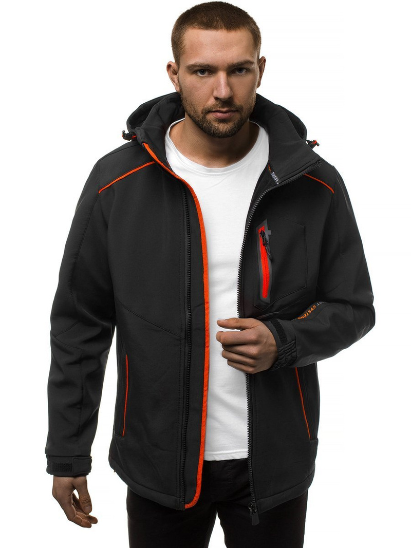 Férfi kapucnis softshell kabát fekete-narancs OZONEE GE/12259Z