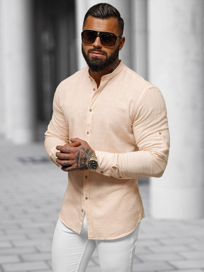 Férfi Ing Őszibarack OZONEE O/V85