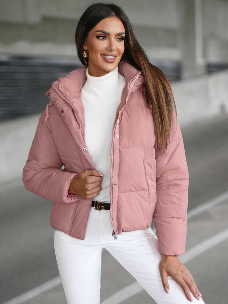 Női téli kabát púder rózsaszín OZONEE JS/16M9188/46Z