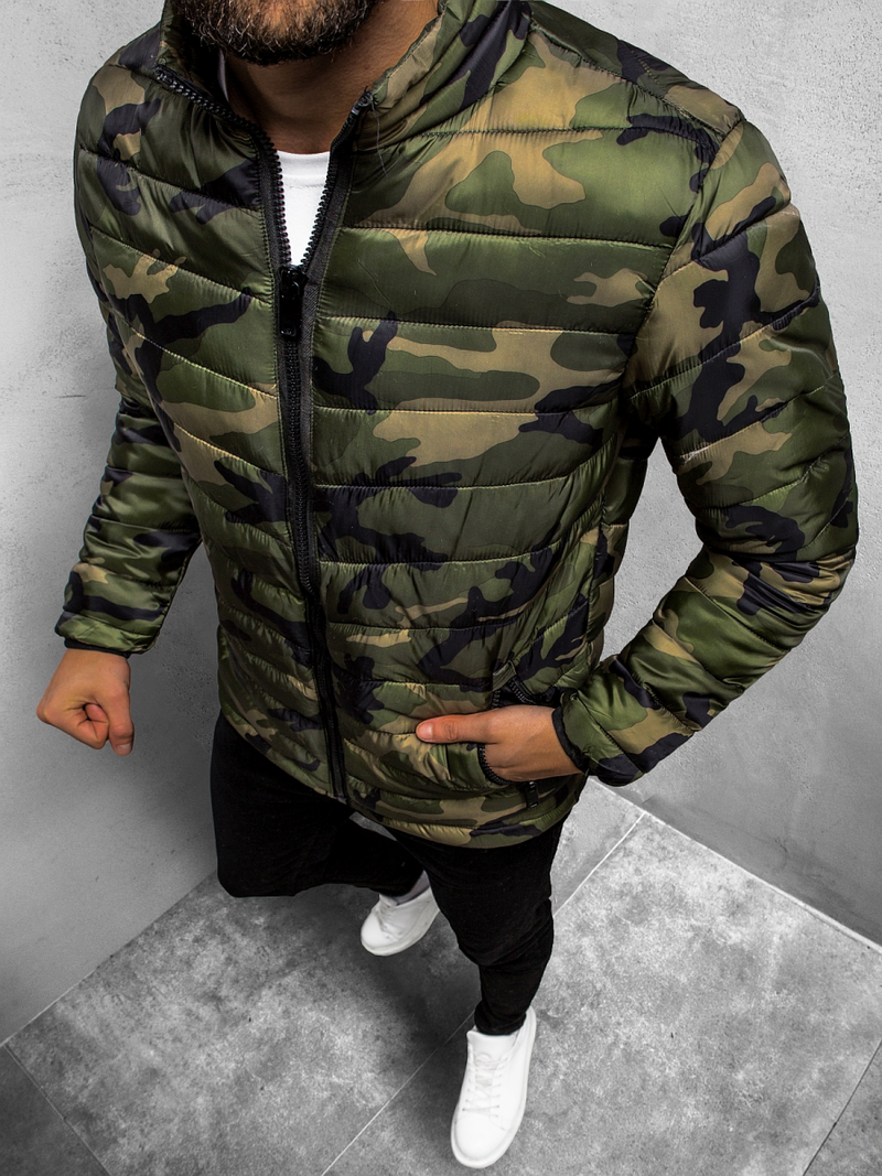 Férfi átmeneti kabát zöld-terepmintás OZONEE JS/SM80Z