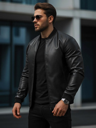 Férfi bőrdzseki fekete OZONEE JS/11Z8015Z