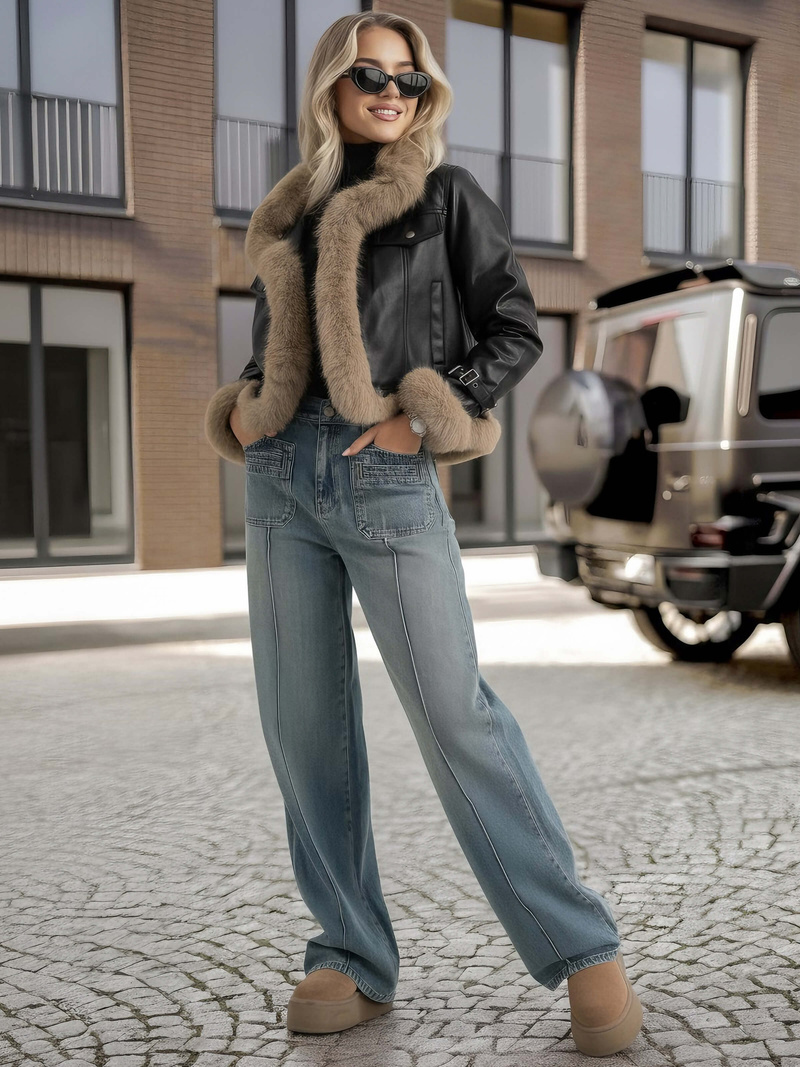 Női bőrdzseki fekete OZONEE JS/61M8517/392