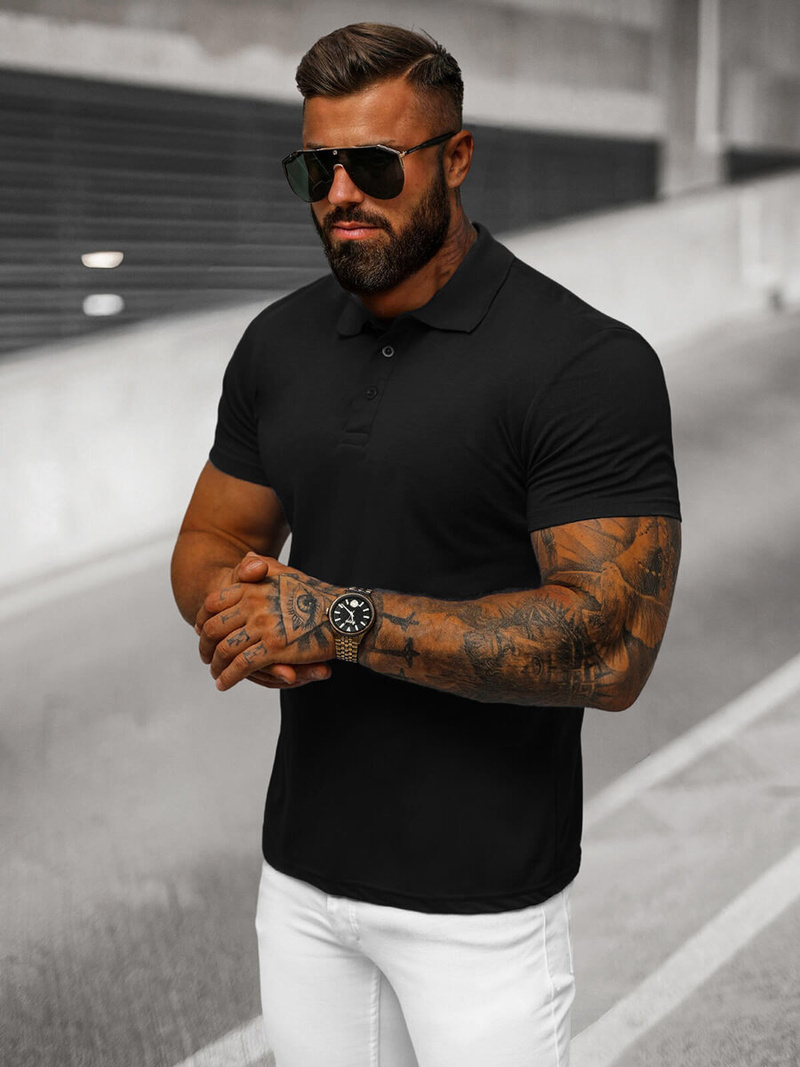 Férfi galléros póló fekete OZONEE JS/8T80/3Z