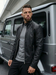 Férfi bőrdzseki fekete OZONEE JS/11Z8139