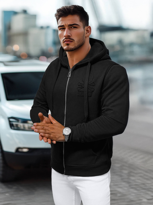 Férfi kapucnis pulóver fekete OZONEE NB/MF2003Z