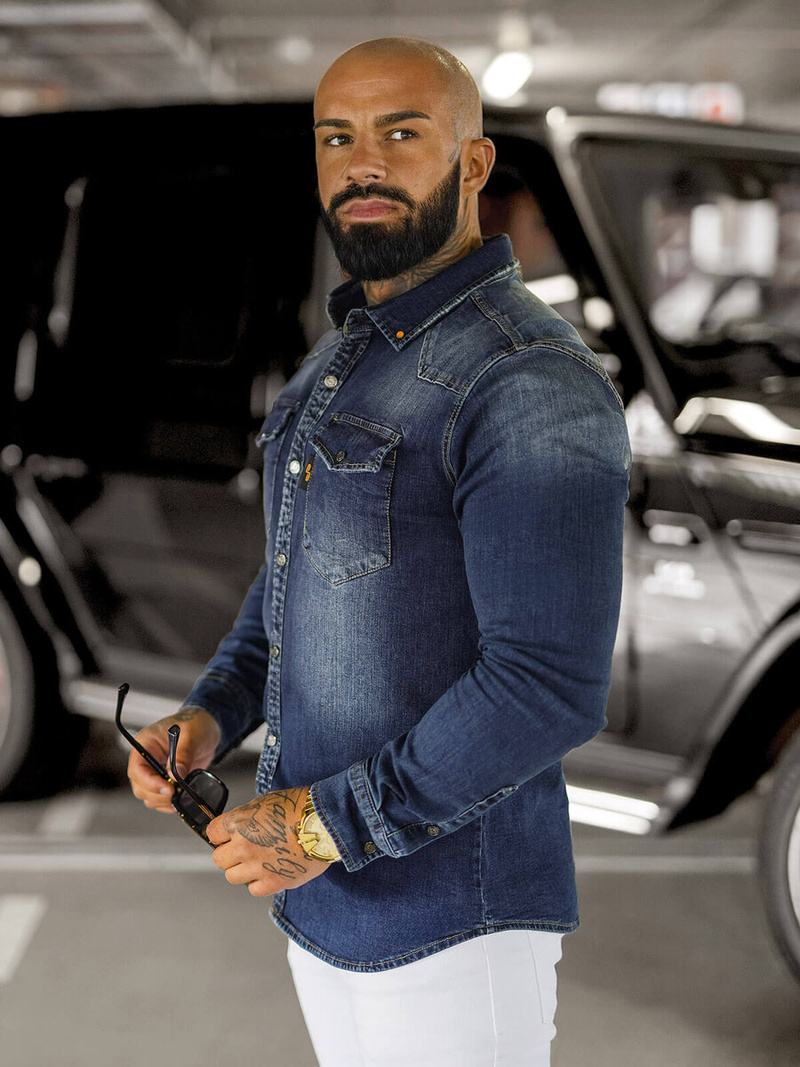 Férfi farmer ing sötét-kék OZONEE O/51410